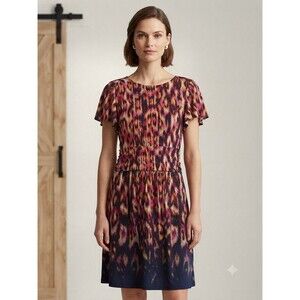 Antonio Melani Pink  And Orange Ikat Abstract Ruched Dress